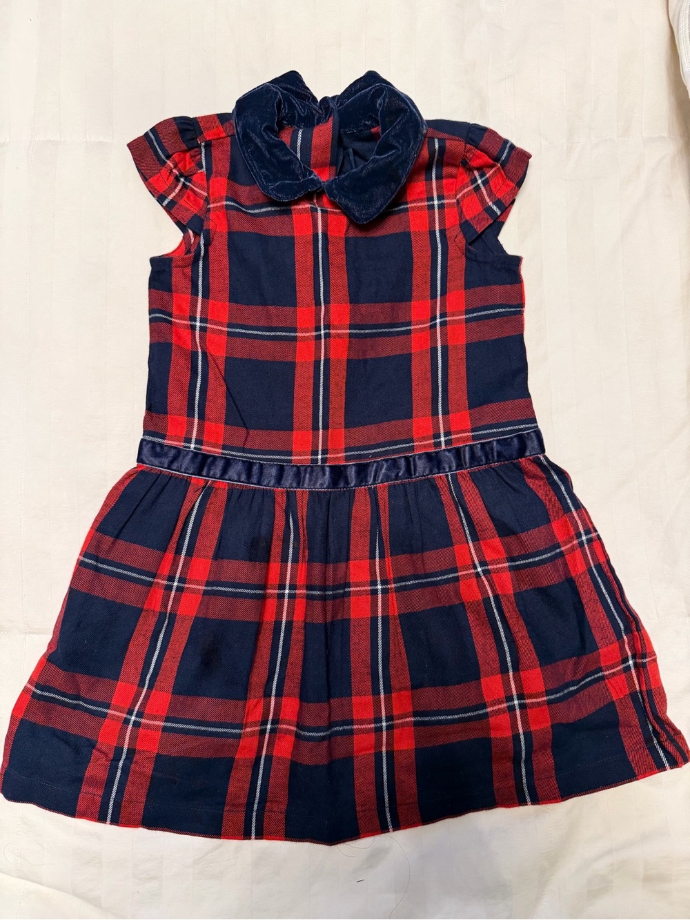 Janie and Jack Navy and Red Plaid Dress with Velvet Collar